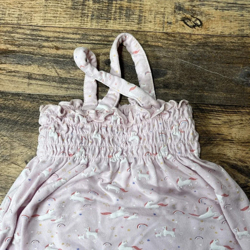 Angel Dear Bamboo Bubble Romper‎ Baby Girl 6-12m Unicorn Cross Back Smocked